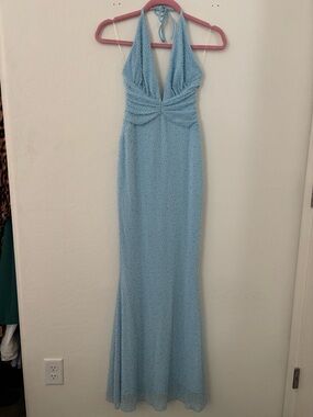 Oh Polly Verona Size 0 Blue Beaded Halter Maxi Gown